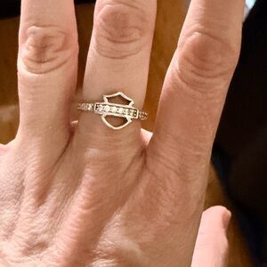 Sterling Silver Harley Davidson Accent Women's Ring with Clear Stones size 7